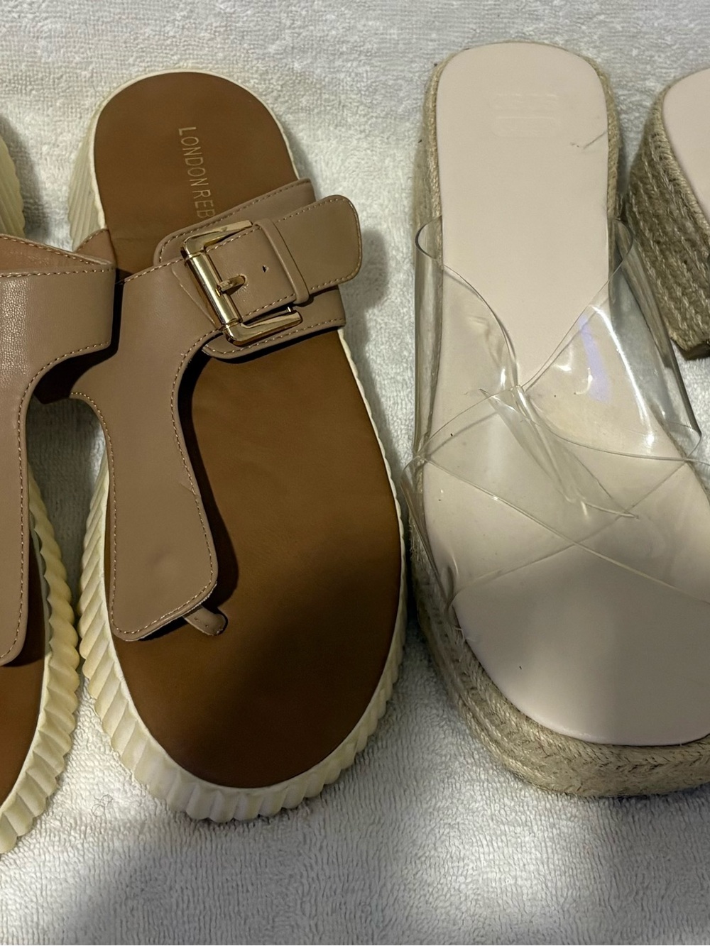ASOS Beige Tan Buckle Platform Slide Sandals